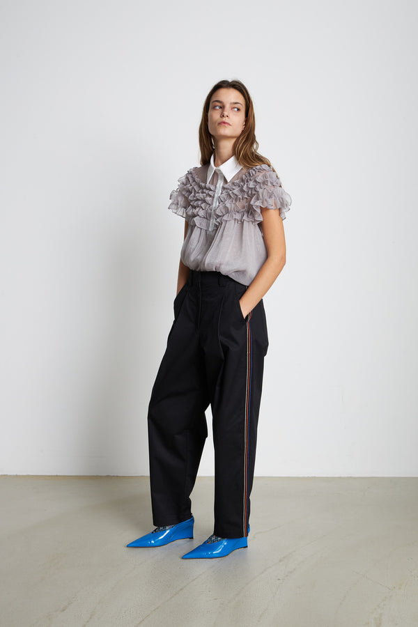 Carrot cotton pants with embroidered stripes Black