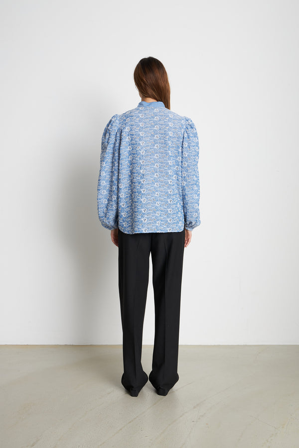Stella Nova Cotton shirt with all over embroidery Shirt 302 Light Blue