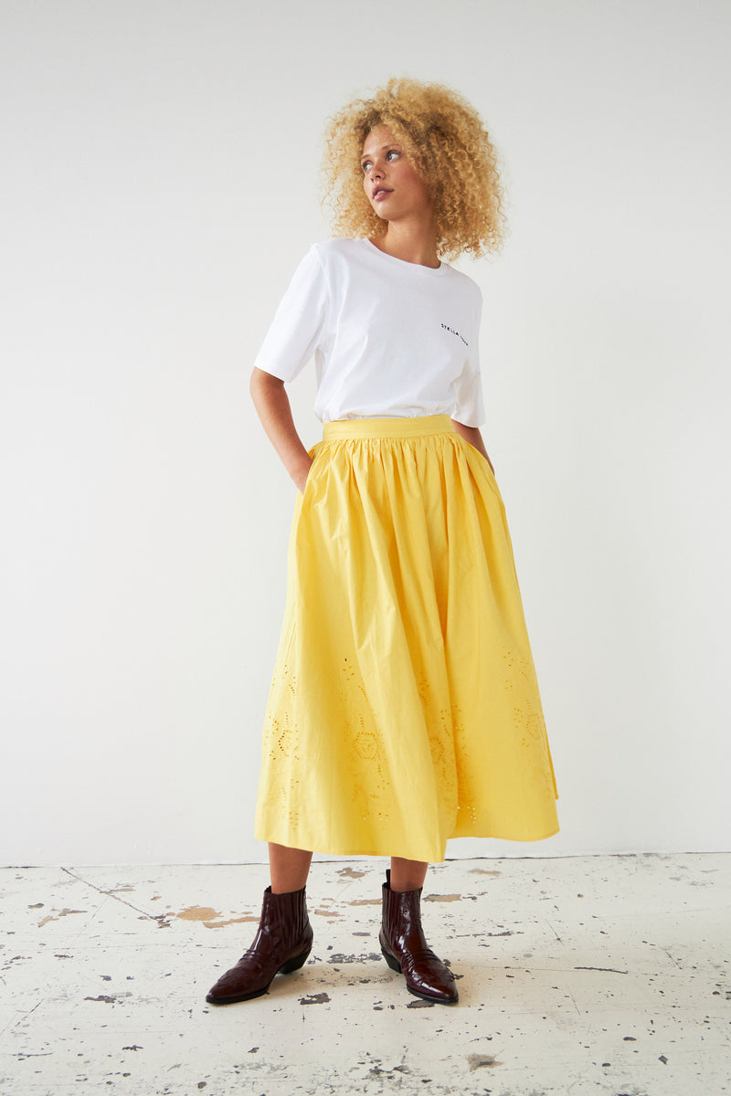 Stella Nova Embroidery Anglaise midi skirt Skirt 115 Sweet Yellow