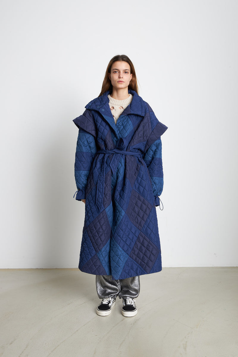 Stella Nova Long Quilted Coat Coat 390 Blue Mix