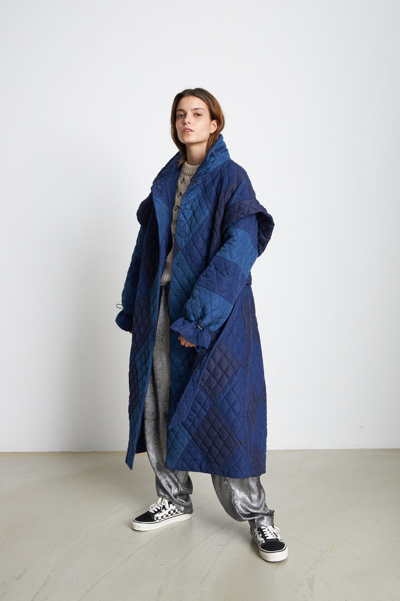 Stella Nova Long Quilted Coat Coat 390 Blue Mix
