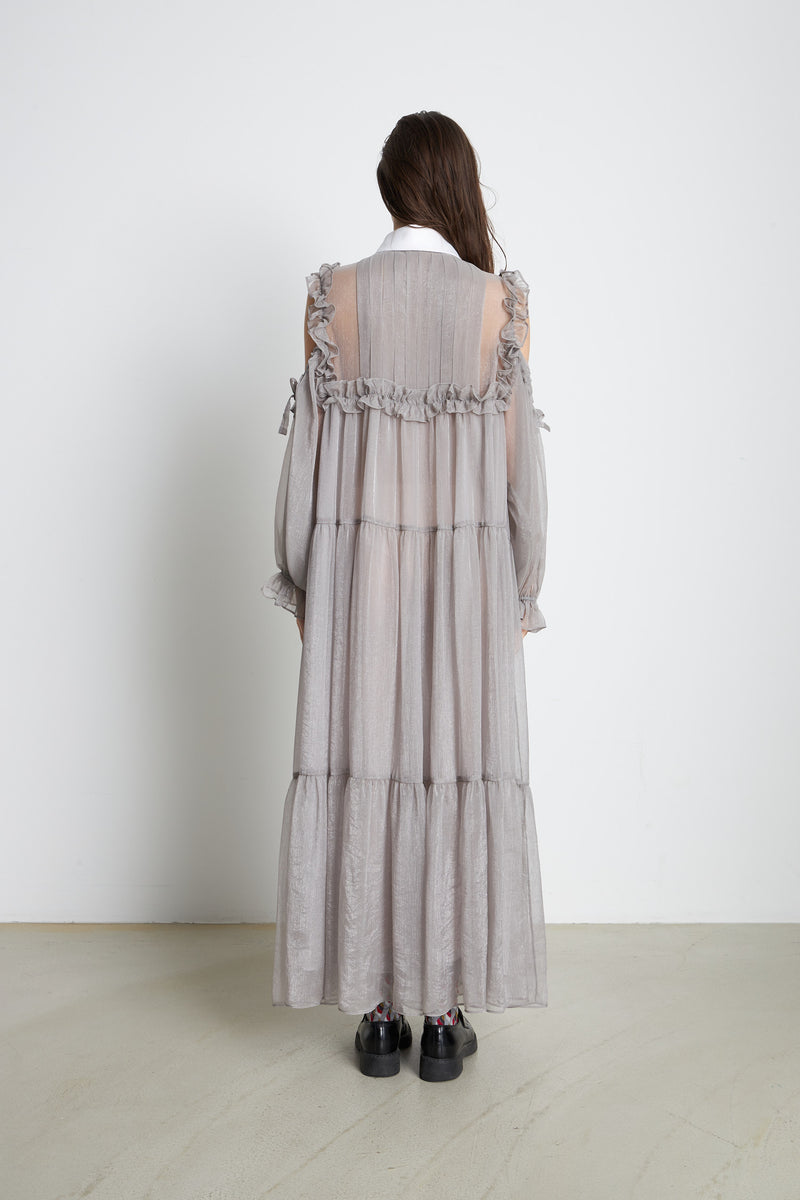 Stella Nova Long dress with shirt collar Dress 876 Pearl Grey