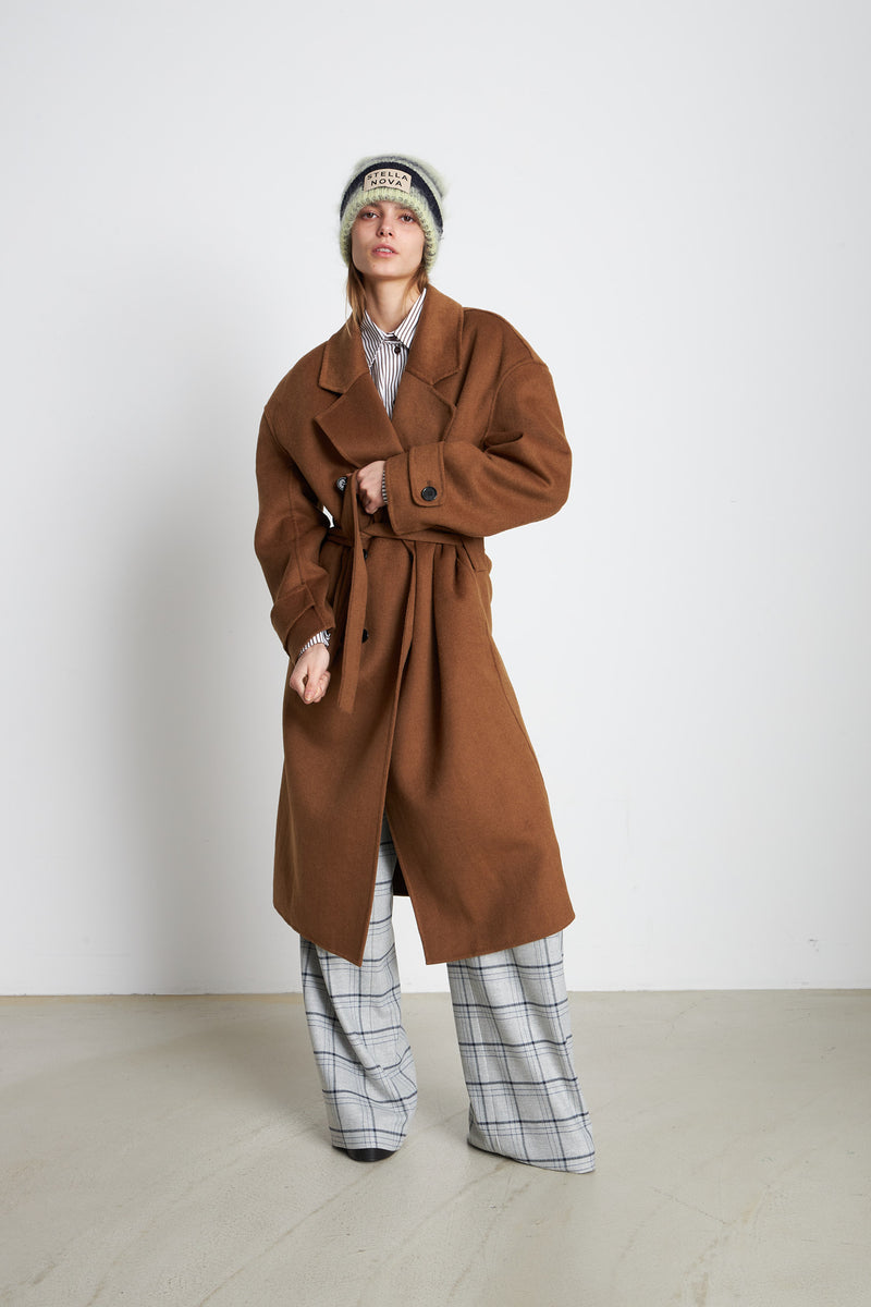 Stella Nova Long wool mix coat Coat 223 Brown green