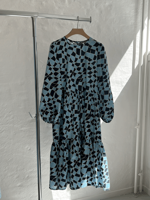 Midi cotton dress with all over print Dowe Blue
