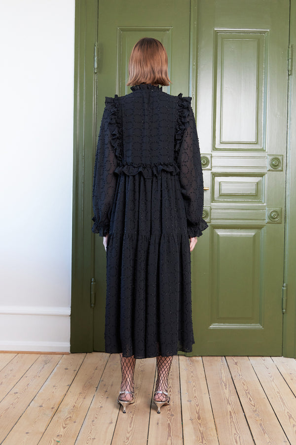 Stella Nova Midi dress with flounce at chest Dress 999 Black