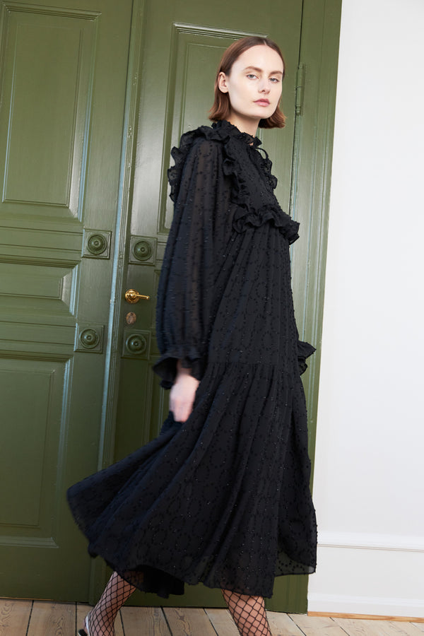 Stella Nova Midi dress with flounce at chest Dress 999 Black