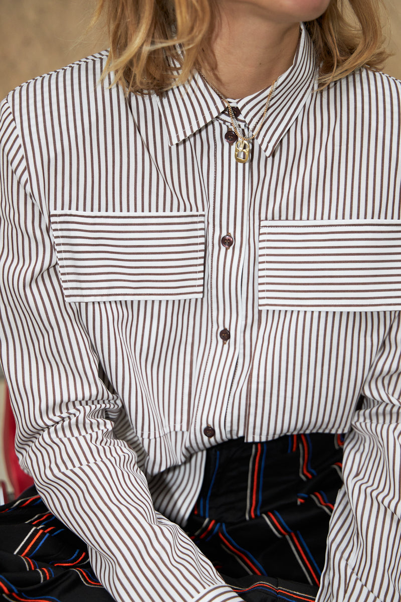 Stella Nova Shirt with shoulderpads Shirt 735 Brown Stripes