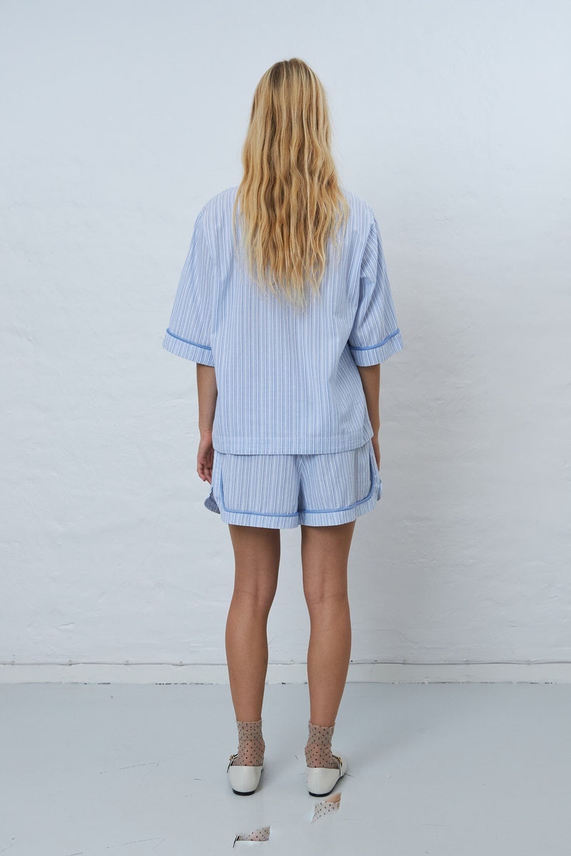 Stella Nova Shortsleeved pyjamas shirt Shirt 023 White with Blue Stripes