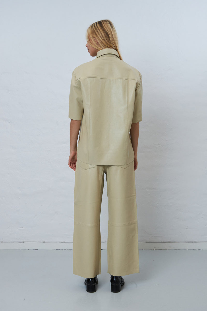 Stella Nova Soft shortsleeved leather shirt Leather Shirt 090 Sand White