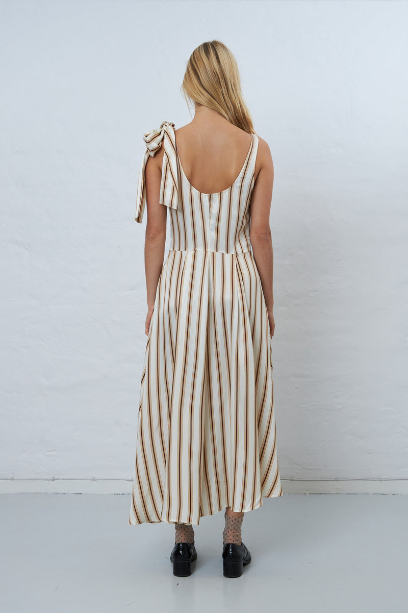 Stella Nova Striped strap dress with bow detail Dress 021 Sand Stripe