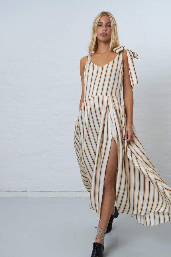 Stella Nova Striped strap dress with bow detail Dress 021 Sand Stripe